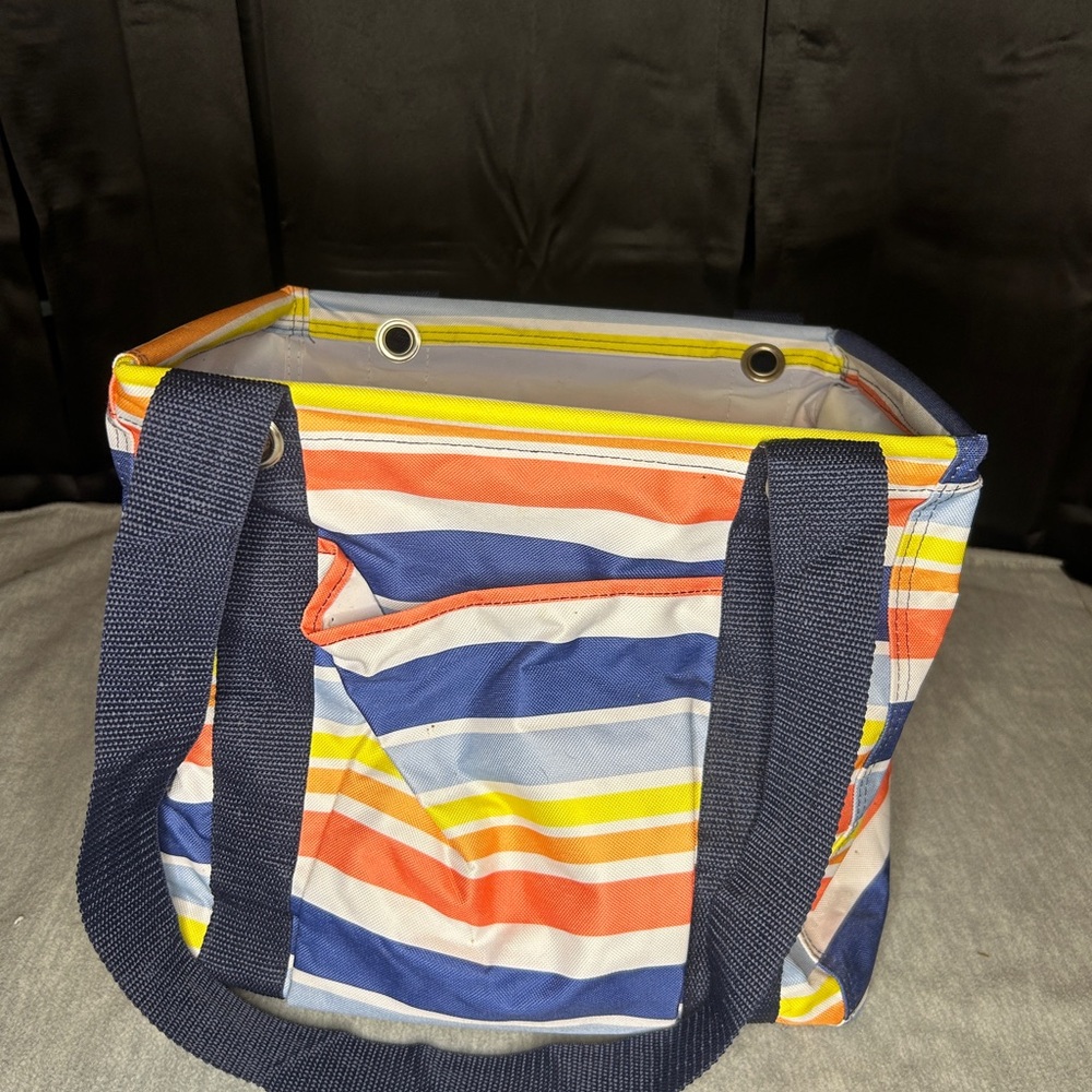 Thirty-One Striped Storage Tote - Navy, Orange, Yellow